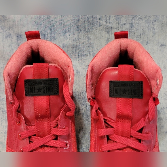 Converse All Stars Mens 9 NEW Red Leather + Snake Skin Look High Top 148837C - Picture 9 of 16